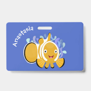かわいい幸せなクマノミ イソギンチャク カートゥーン バッジ