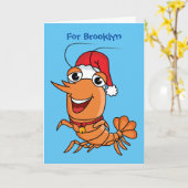 かわいい幸せなクリスマスのカニの漫画イラスト カード (黄色い花)