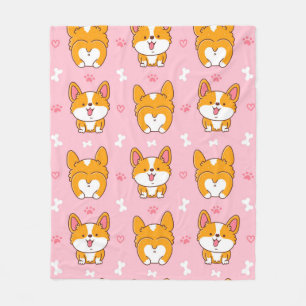 かわいい幸せなコルギー犬のシームレスパターン フリースブランケット