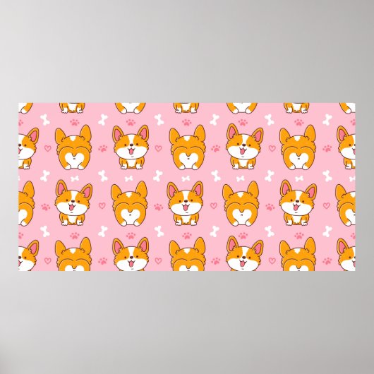 かわいい幸せなコルギー犬のシームレスパターン ポスター (正面)