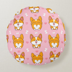 かわいい幸せなコルギー犬のシームレスパターン ラウンドクッション