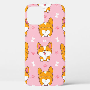 かわいい幸せなコルギー犬のシームレスパターン iPhone 12ケース