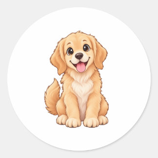 かわいい幸せなゴールデンレトリバー – 可愛い犬好きステッカー ラウンドシール