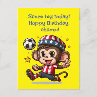 かわいい幸せなサルサッカー選手カード ポストカード