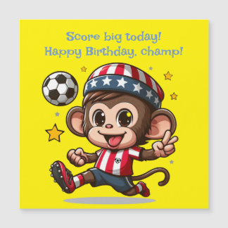 かわいい幸せなサルサッカー選手マグネットカード