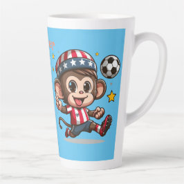 かわいい幸せなサルサッカー選手 カフェラテマグ