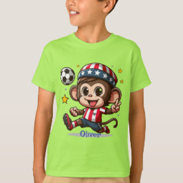 かわいい幸せなサルサッカー選手 Tシャツ