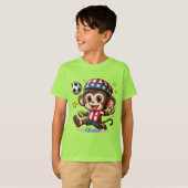 かわいい幸せなサルサッカー選手 Tシャツ (正面フル)