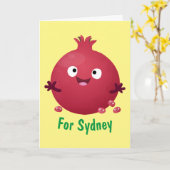 かわいい幸せなザクロのフルーツマンガ カード (黄色い花)