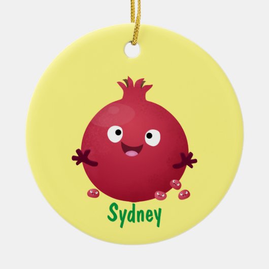 かわいい幸せなザクロのフルーツマンガ セラミックオーナメント (正面)