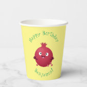 かわいい幸せなザクロのフルーツマンガ 紙コップ (裏面)