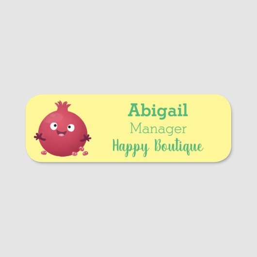 かわいい幸せなザクロの果物キャラクター 名札 (正面)