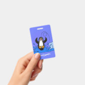 かわいい幸せなジャンピングペンギンのイラスト バッジ (Handheld)