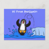かわいい幸せなジャンピングペンギンのイラスト ポストカード (正面)