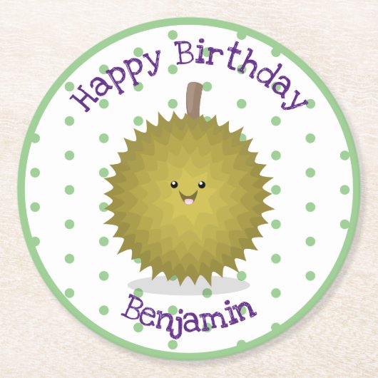 かわいい幸せなジュリアン漫画イラストレーション ラウンドペーパーコースター (正面)