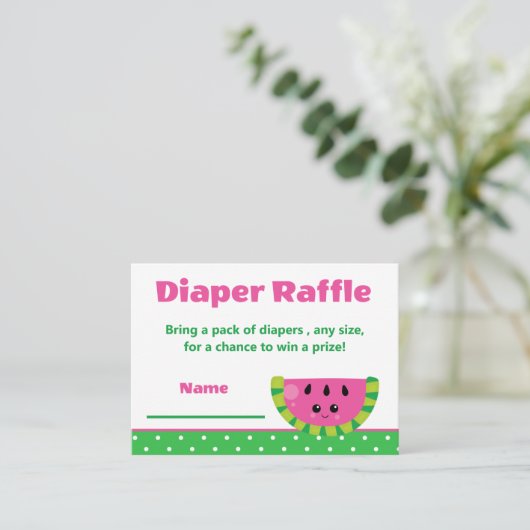 かわいい幸せなスイカおむつラッフルベビーシャワー エンクロージャーカード (スタンド正面)