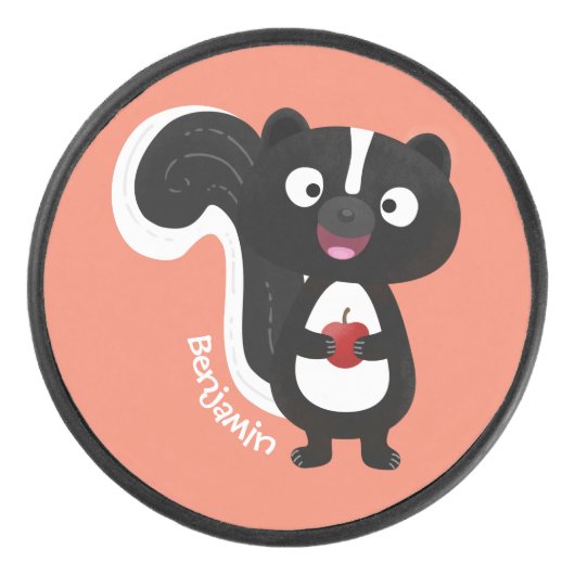 かわいい幸せなスカンクの漫画イラスト アイスホッケーパック (正面)