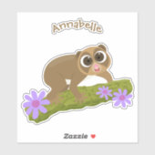 かわいい幸せなスローロリスが枝に座るアニメーション シール (シート)