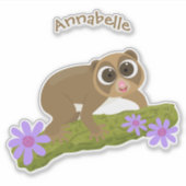 かわいい幸せなスローロリスが枝に座るアニメーション シール (正面)
