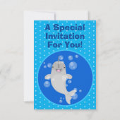 かわいい幸せなセイウスの泡の漫画イラスト 招待状 (裏面)