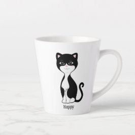 かわいい幸せなタキシード猫 カフェラテマグ