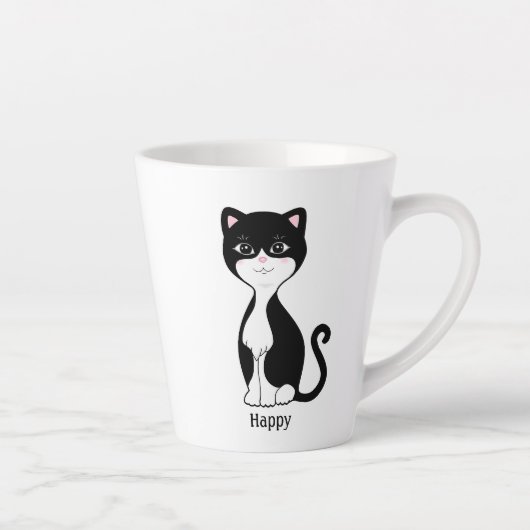 かわいい幸せなタキシード猫 カフェラテマグ (右)