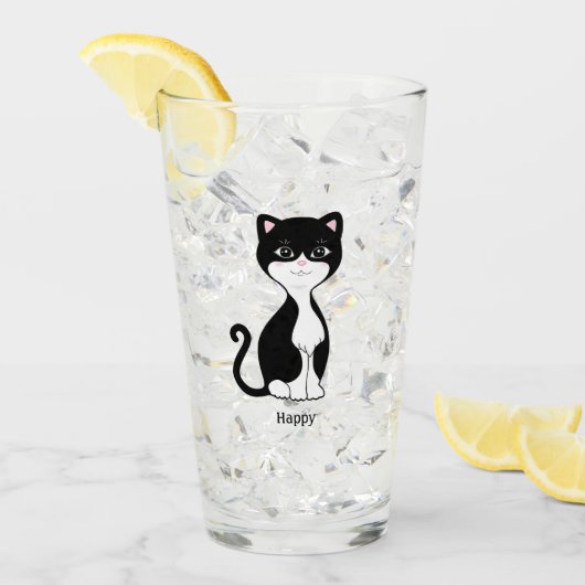 かわいい幸せなタキシード猫 タンブラーグラス (アイス正面)