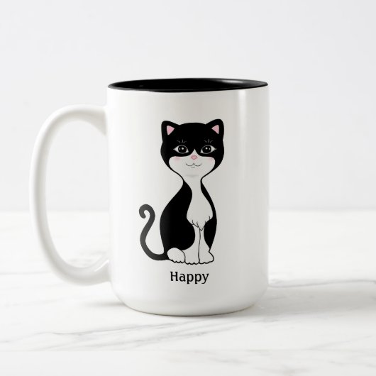 かわいい幸せなタキシード猫 ツートーンマグカップ (左)