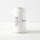 かわいい幸せなタピオカティーのキャラクター ビールジョッキ (正面左)
