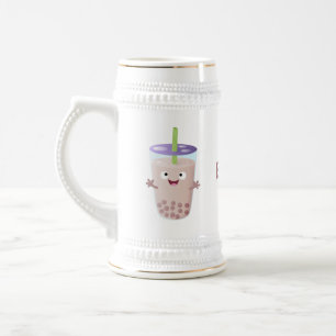 かわいい幸せなタピオカティーのキャラクター ビールジョッキ
