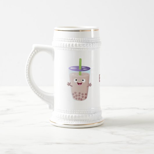 かわいい幸せなタピオカティーのキャラクター ビールジョッキ (左)