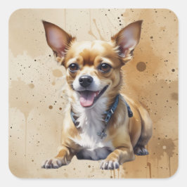 かわいい幸せなチワワ犬ペット動物アート スクエアシール