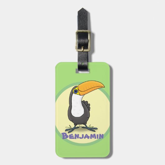 かわいい幸せなトゥーカンの笑顔の漫画 ラゲッジタグ (正面縦)