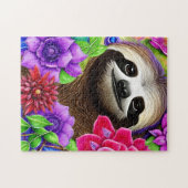 かわいい幸せなナマケモノと花 ジグソーパズル (横)