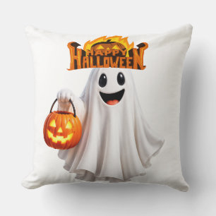 かわいい幸せなハロウィンの幽霊のスローピロー - スプーキーC クッション
