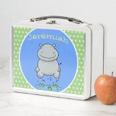 かわいい幸せなヒッポ漫画イラストレーション メタルランチボックス (インサイチュ)