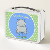 かわいい幸せなヒッポ漫画イラストレーション メタルランチボックス (裏面)