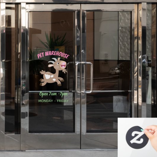 かわいい幸せなビリーヤギの漫画 ウィンドウサイン (オフィスドア)