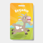 かわいい幸せなビリーヤギの漫画 バッジ (裏面)