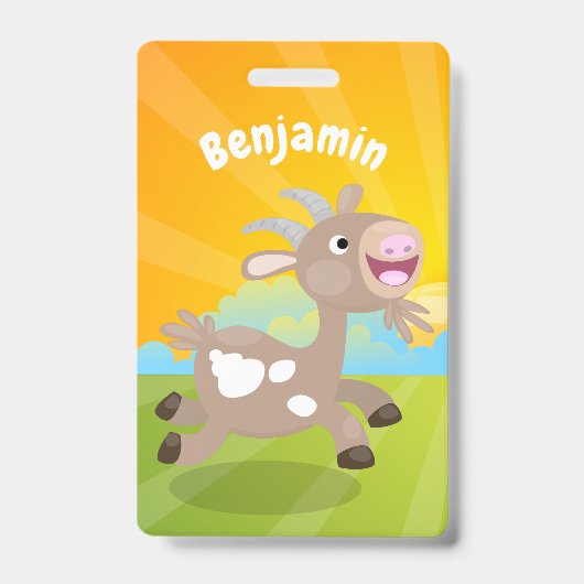 かわいい幸せなビリーヤギの漫画 バッジ (正面)