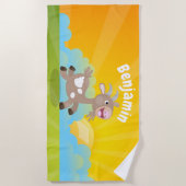 かわいい幸せなビリーヤギの漫画 ビーチタオル (正面)