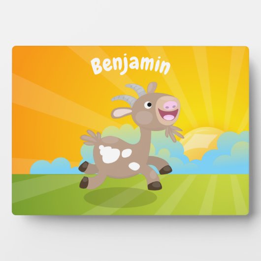 かわいい幸せなビリーヤギの漫画 フォトプラーク (正面)