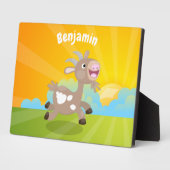 かわいい幸せなビリーヤギの漫画 フォトプラーク (側面)