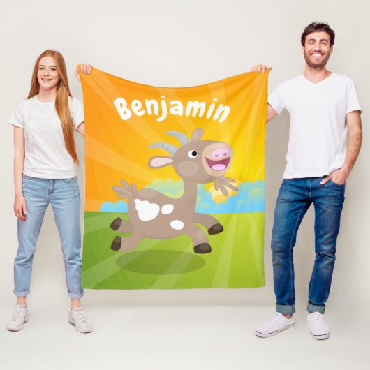 かわいい幸せなビリーヤギの漫画 フリースブランケット (インサイチュ)