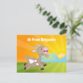 かわいい幸せなビリーヤギの漫画 ポストカード (スタンド正面)