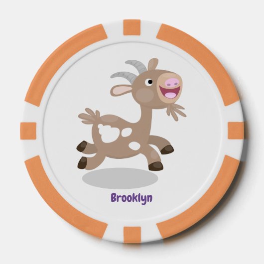 かわいい幸せなビリーヤギの漫画 ポーカーチップ (正面)