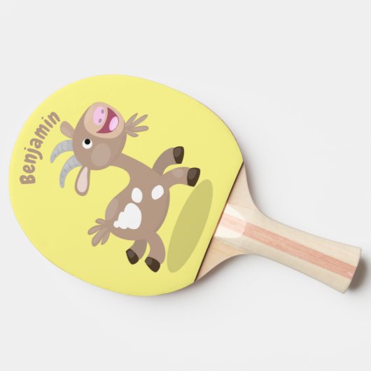 かわいい幸せなビリーヤギの漫画 卓球ラケット (横)