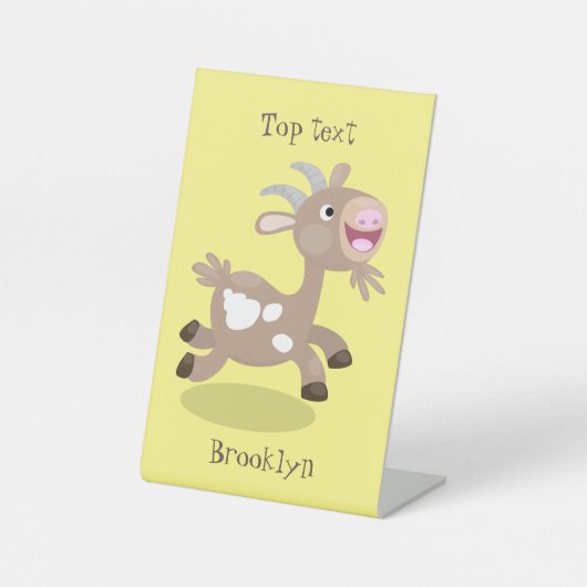 かわいい幸せなビリーヤギの漫画 台座サイン (正面)