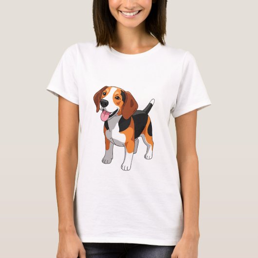 かわいい幸せなビーグル犬 Tシャツ (正面)