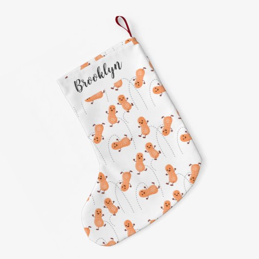 かわいい幸せなピーナッツの漫画パーソナライズされた スモールクリスマスストッキング (裏面 (吊り時))